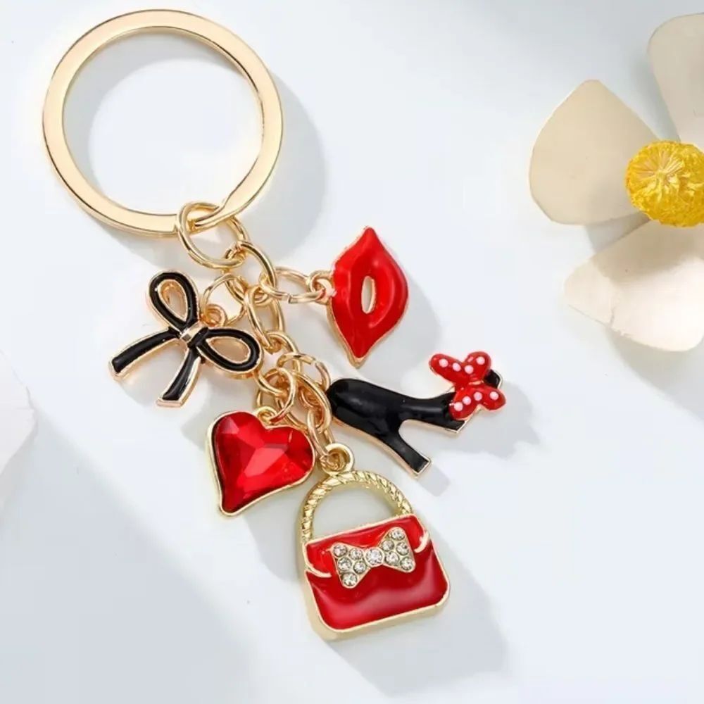 Chic Gold and Red Charm Key Holder